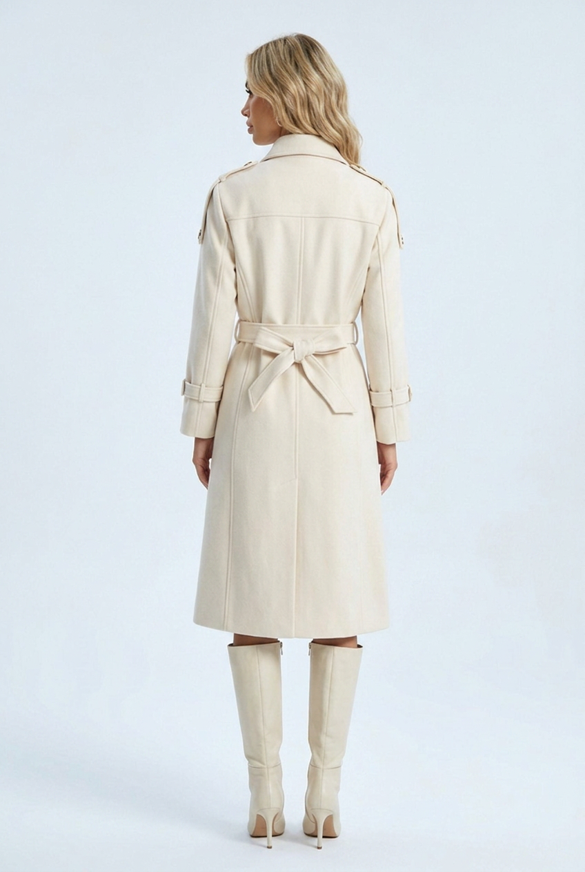 Women's cream double breasted belted trench coat