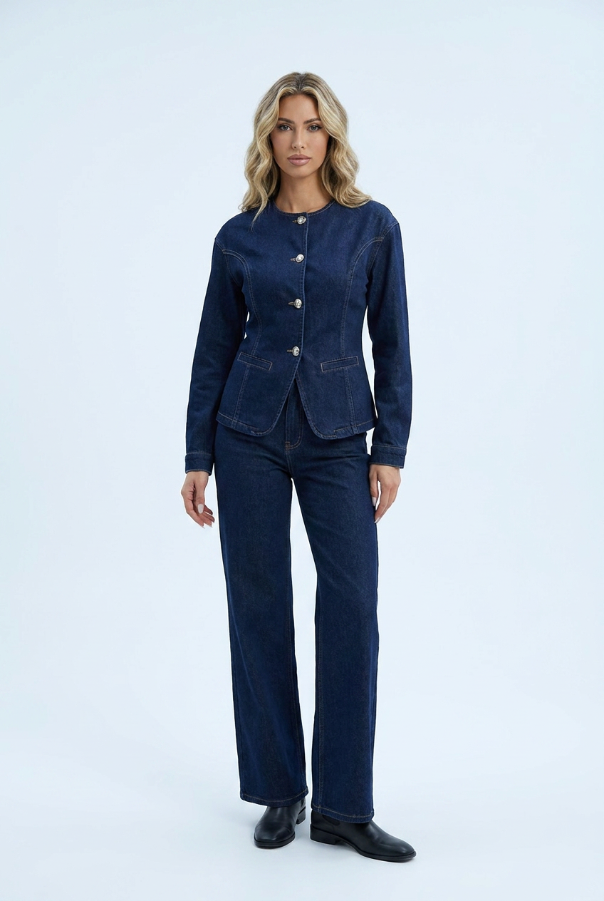 Women's dark indigo denim two-piece co-ord set