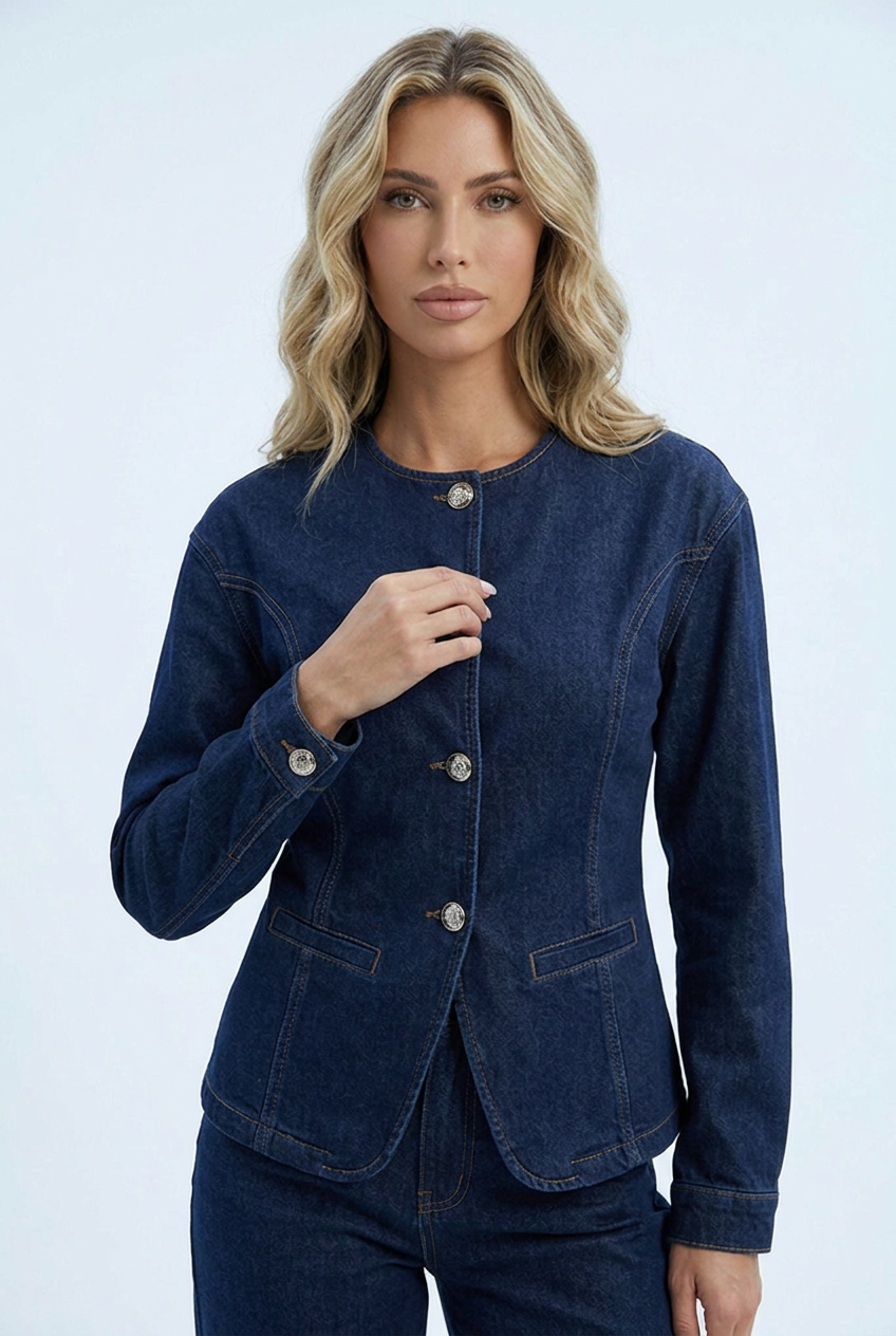 Women's dark indigo denim two-piece co-ord set