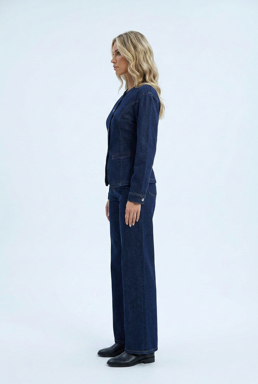 Women's dark indigo denim two-piece co-ord set