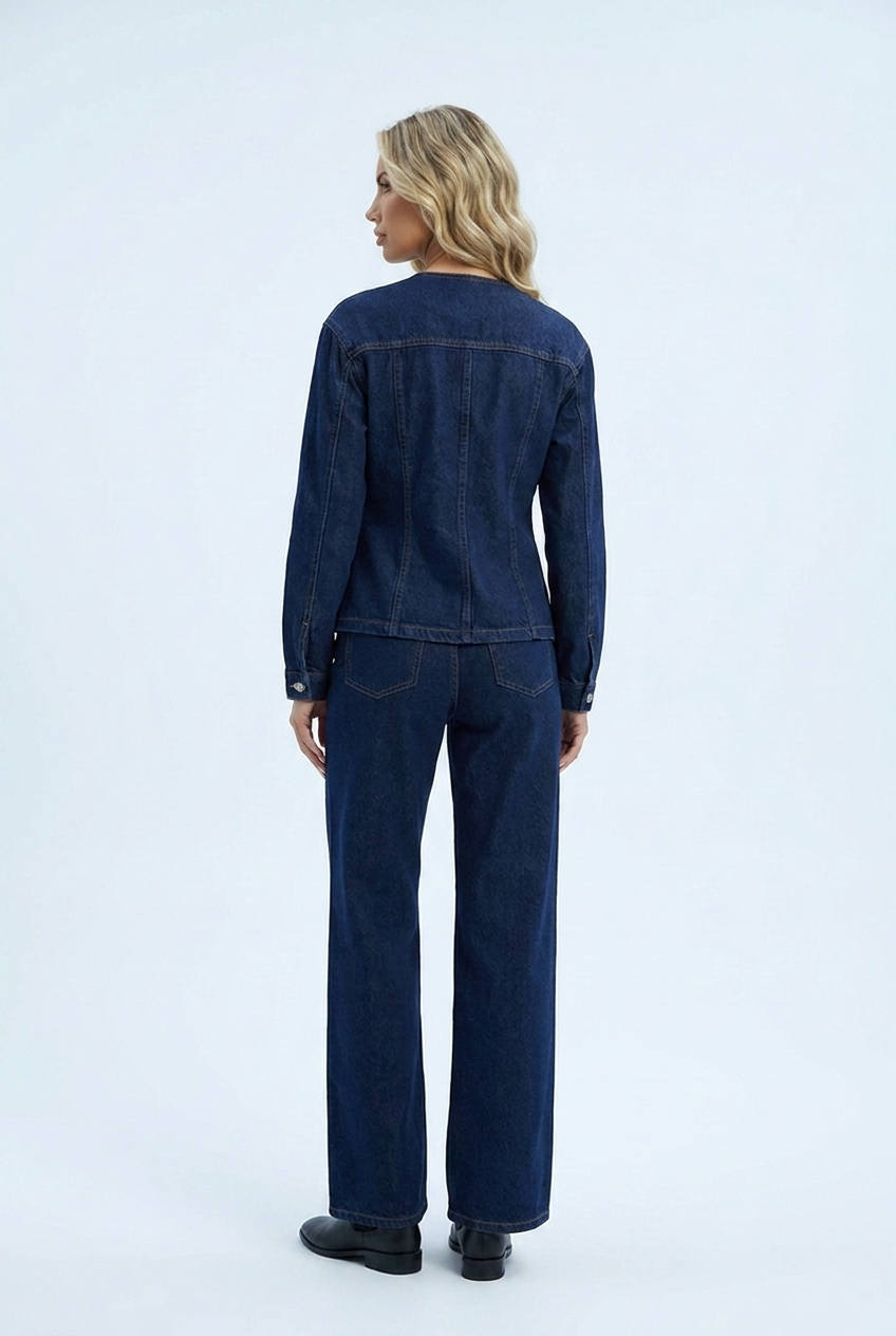Women's dark indigo denim two-piece co-ord set