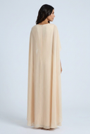 Apricot satin cape maxi dress back