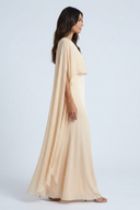 Apricot satin cape maxi dress side