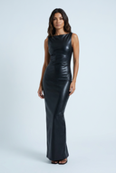 Black faux leather maxi dress front