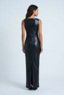 Black faux leather maxi dress back