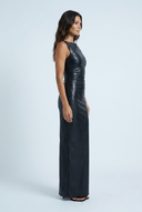 Black faux leather maxi dress side