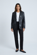 Black faux leather blazer front