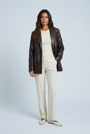 Brown faux leather blazer front