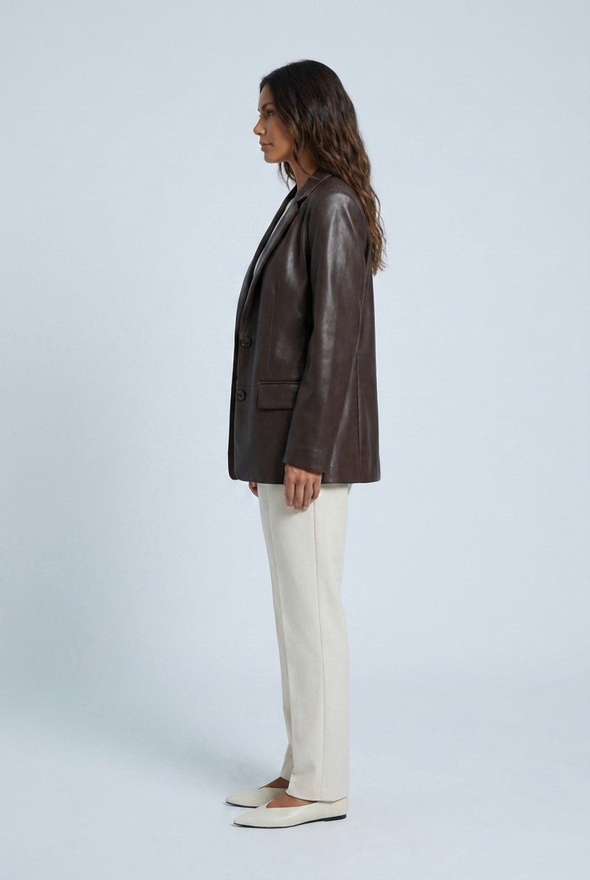 Brown faux leather blazer side