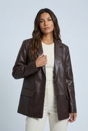 Brown faux leather blazer closeup