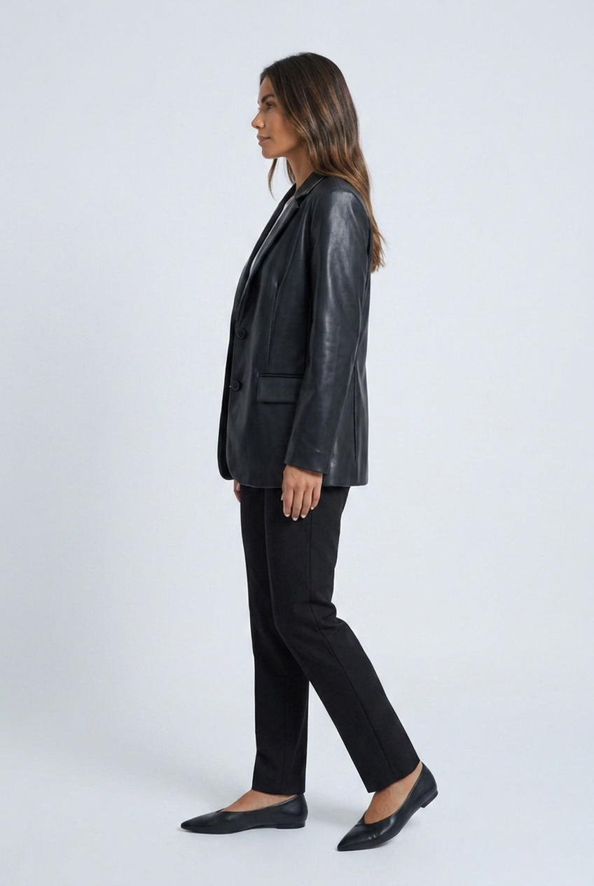 Black faux leather blazer side