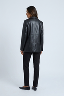 Black faux leather blazer back