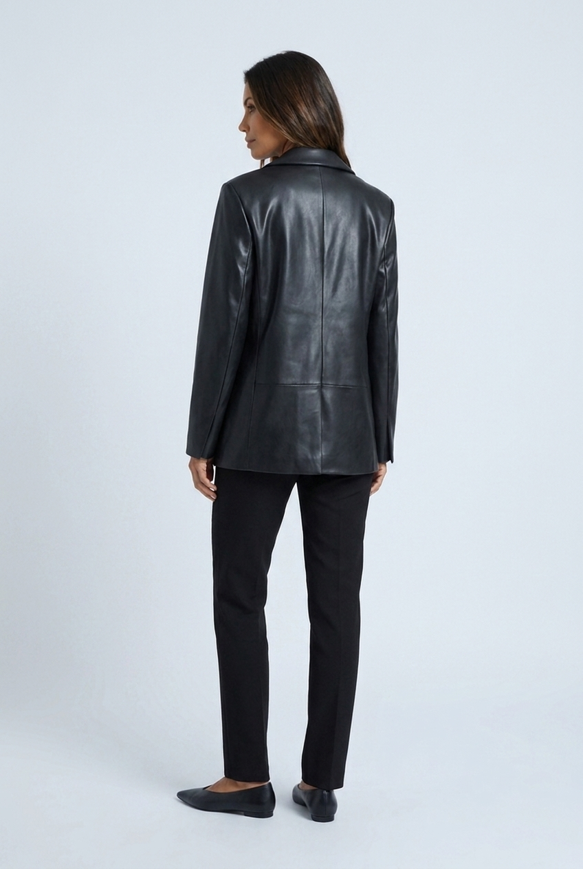 Black faux leather blazer back
