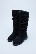 Black slouchy suede-look knee high boots front