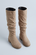 Apricot slouchy suede-look knee high boots front