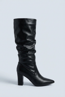 Black pointed toe block heel knee high boots side