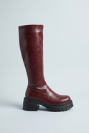 Burgundy chunky lug sole knee high boots side