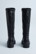 Black chunky lug sole knee high boots back