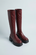 Burgundy chunky lug sole knee high boots front