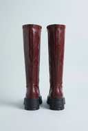 Burgundy chunky lug sole knee high boots back