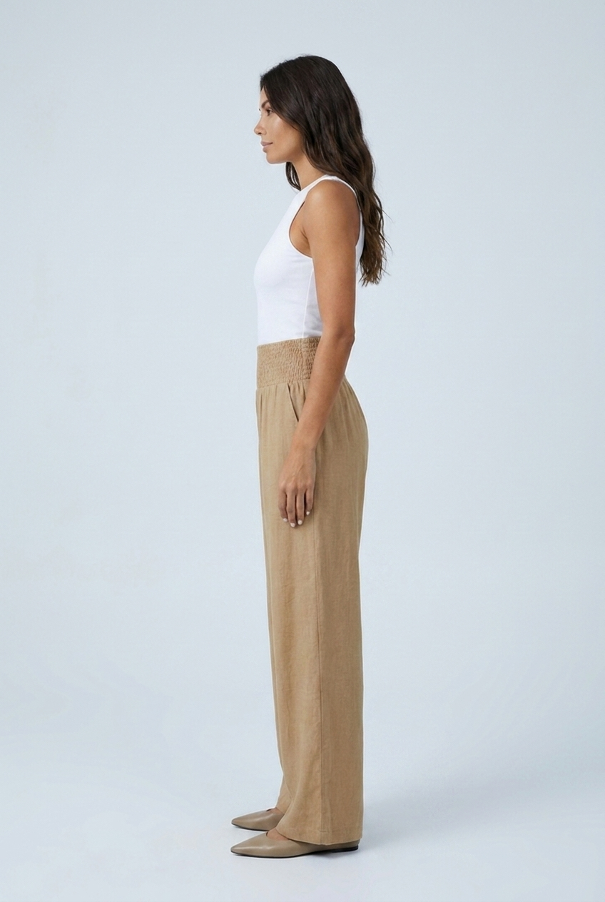 Khaki wide leg linen palazzo trousers side