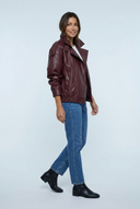 Wine oversized faux leather double collar bomber side