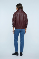 Wine oversized faux leather double collar bomber back