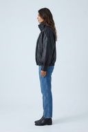 Black oversized faux leather double collar bomber side