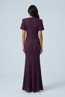 Purple sparkly open knit puff sleeve fishtail maxi dress back