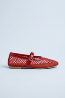 Red fishnet mesh mary jane ballet flats side