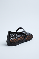 Black fishnet mesh mary jane ballet flats back