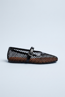 Black fishnet mesh mary jane ballet flats side