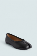 Black leather split toe tabi ballet flats front