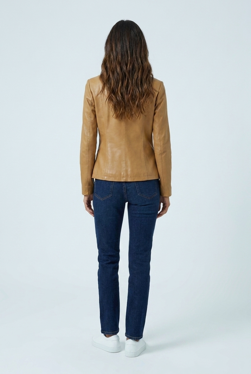 Vera camel leather blazer back view