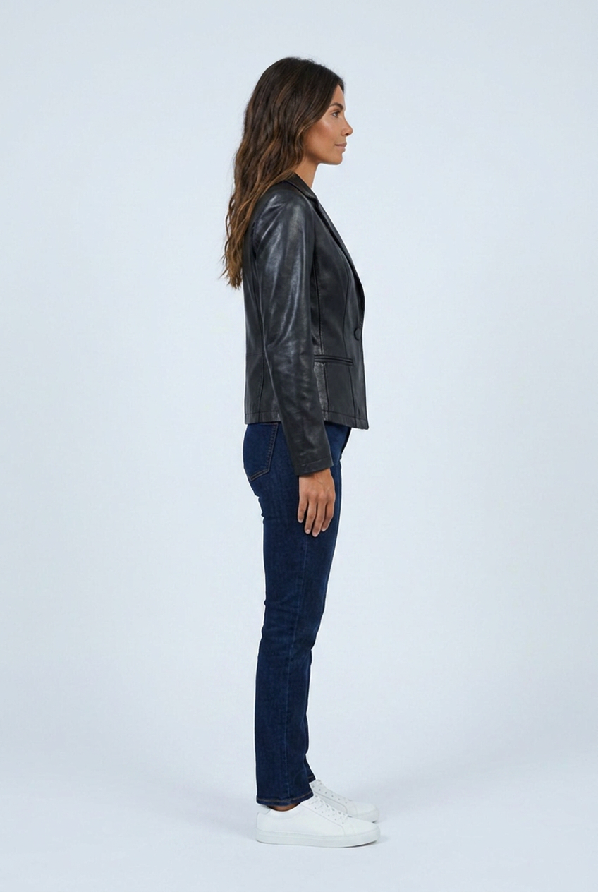 Vera black leather blazer side profile