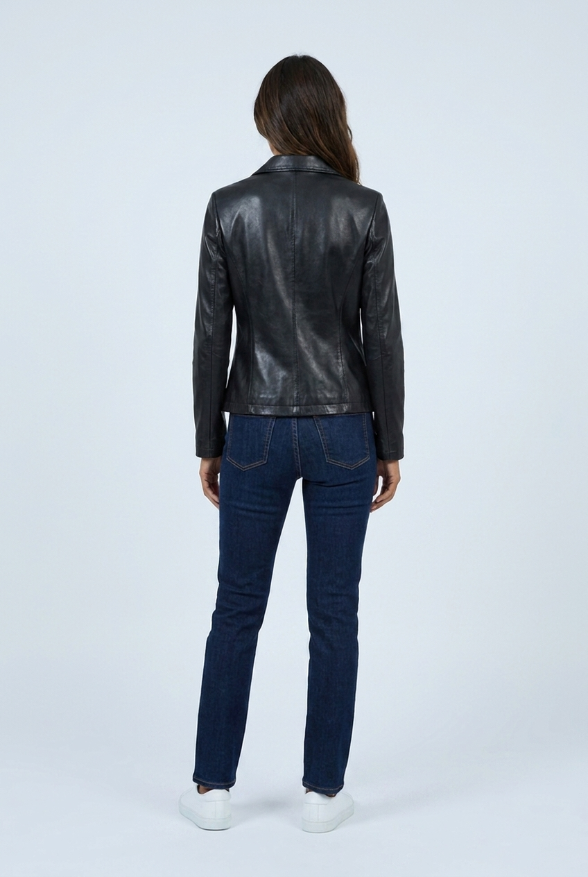 Vera black leather blazer back view