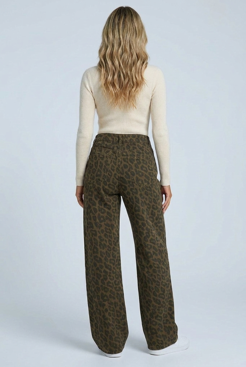 Sienna leopard print wide-leg trousers back view