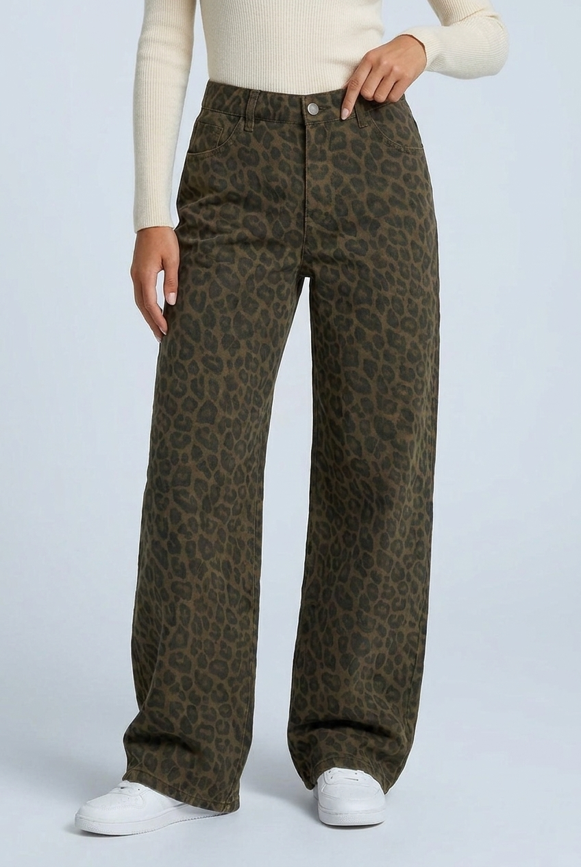 Sienna leopard print wide-leg trousers front product view waist to hem