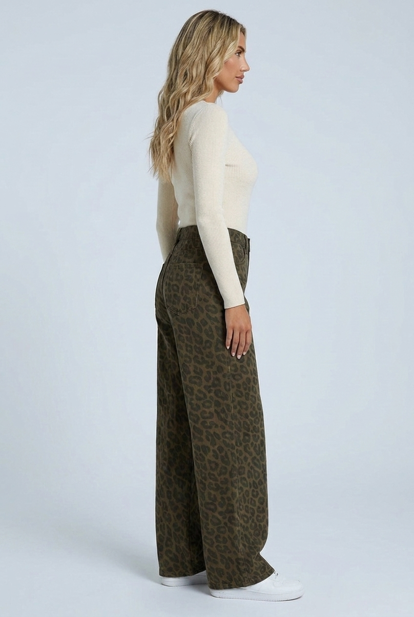Sienna leopard print wide-leg trousers side profile
