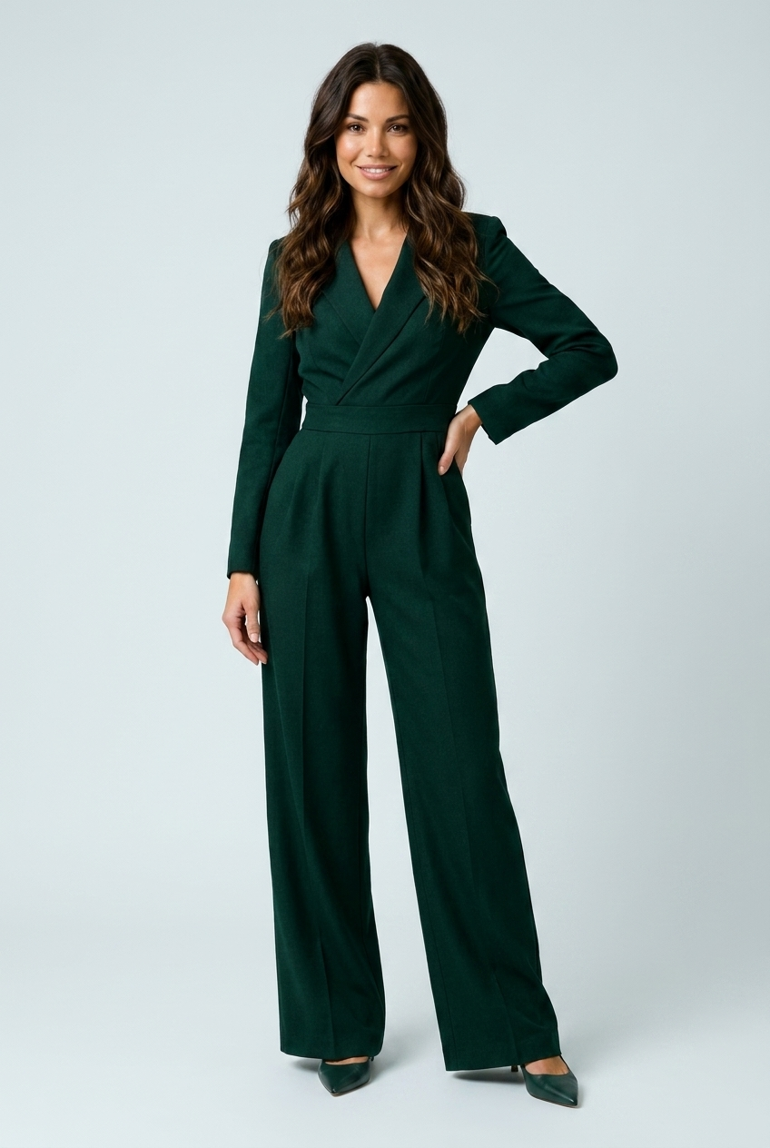 Eloise green tailored wide-leg jumpsuit front view