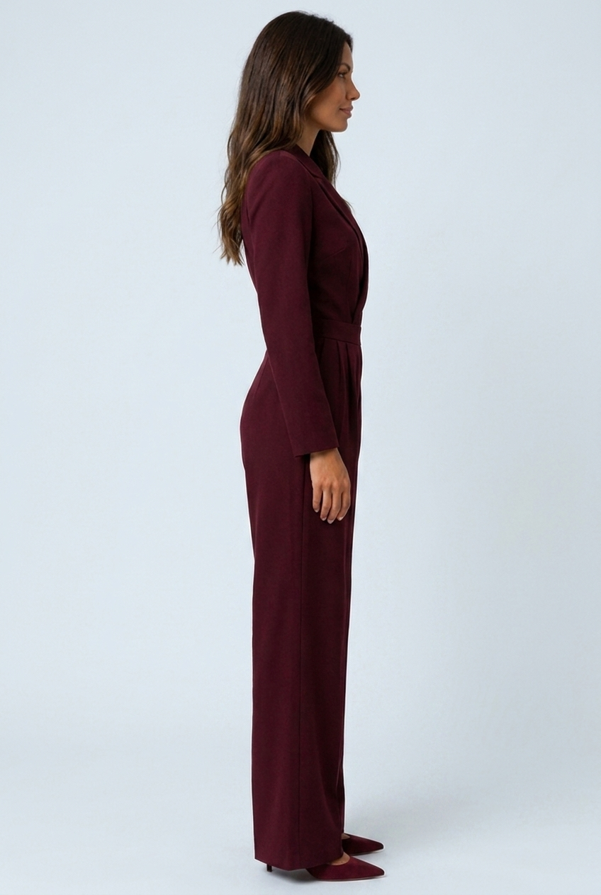 Eloise burgundy jumpsuit side profile