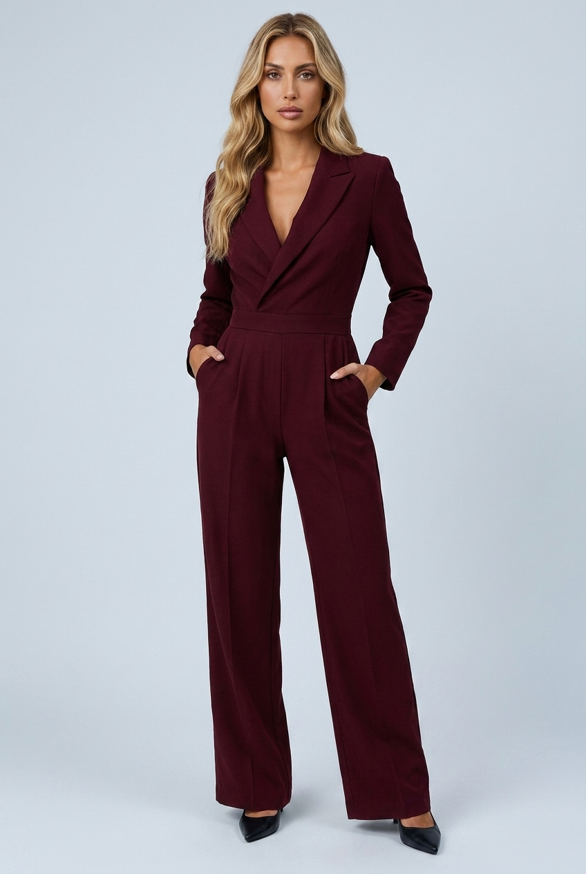 Celeste tailored blazer jumpsuit Burgundy
