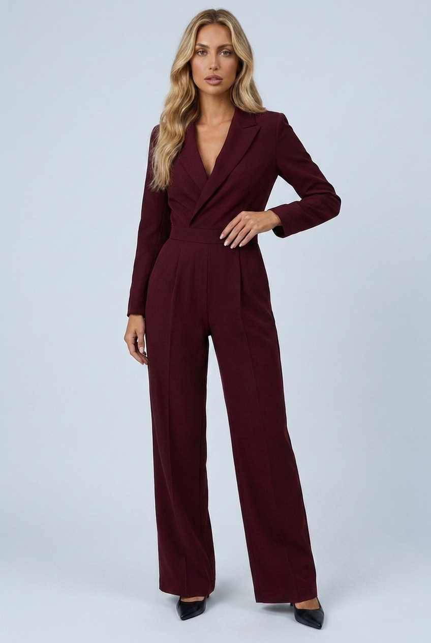 Celeste tailored blazer jumpsuit Burgundy