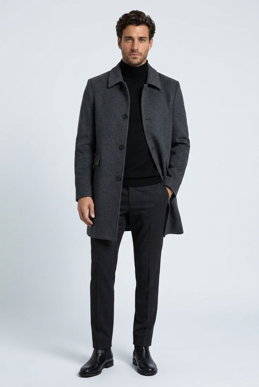 Franklin coat charcoal grey front