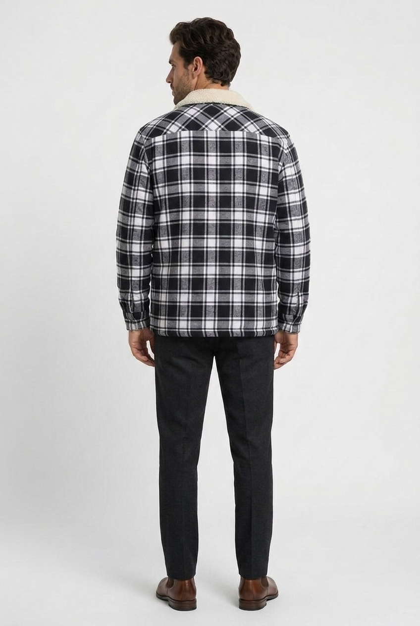Derrick men's sherpa-lined shirt jacket in black, back view