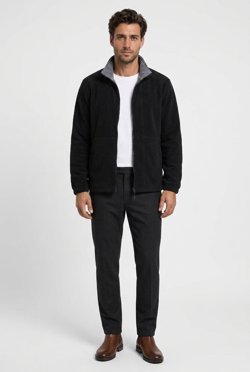 Julius men's fleece full-zip jacket in black, front view