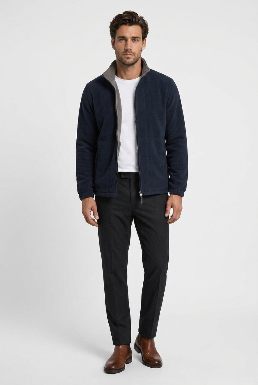 Julius men's fleece full-zip jacket in navy, front view