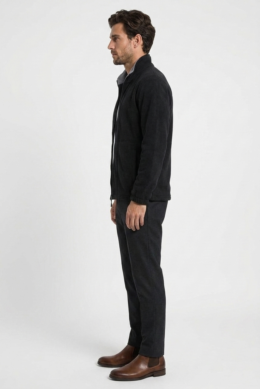 Julius men's fleece full-zip jacket in black, side view
