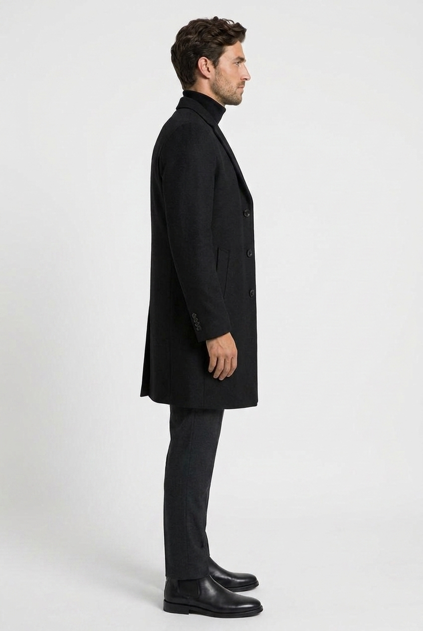 William men's wool overcoat in black, side view