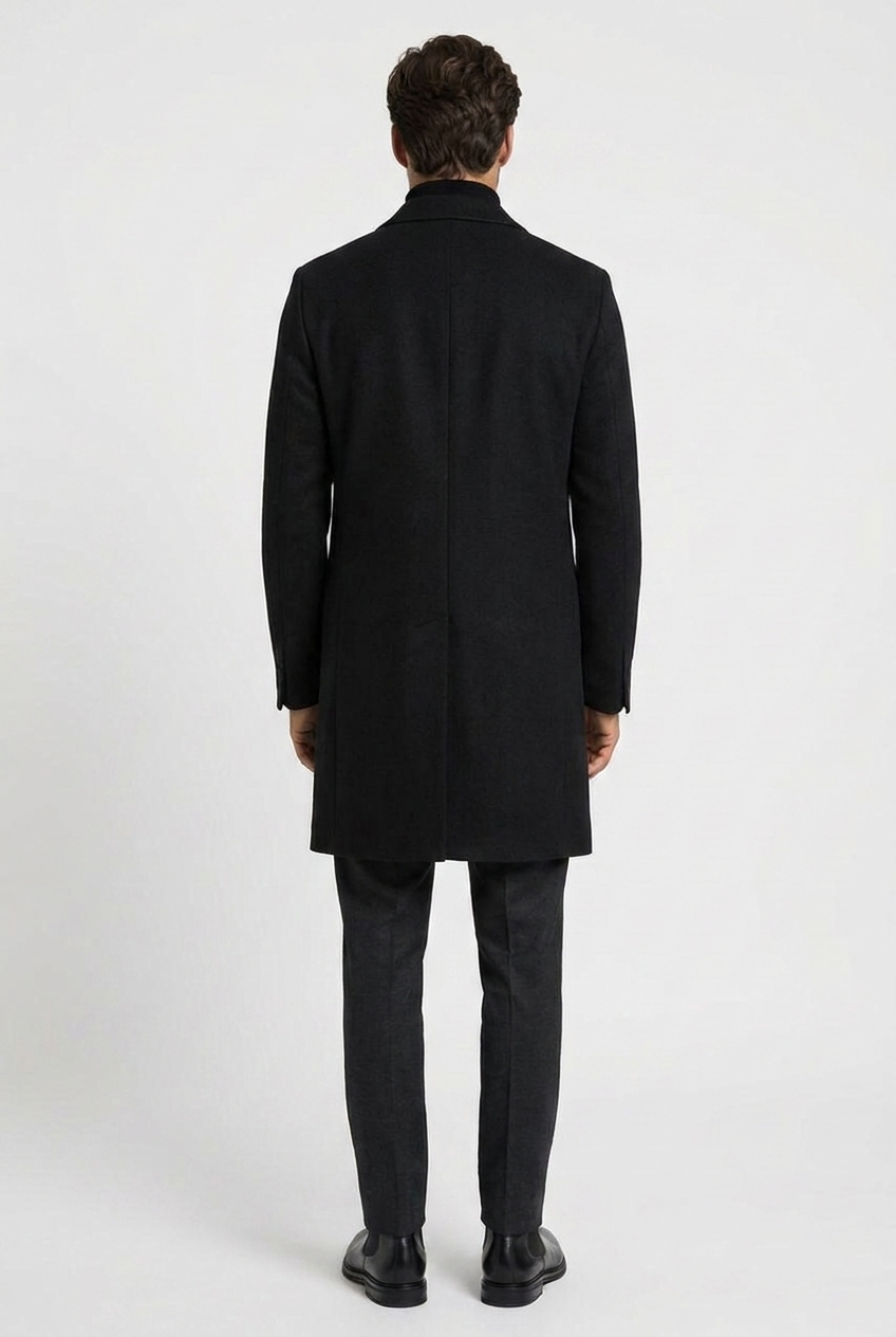 William men's wool overcoat in black, back view